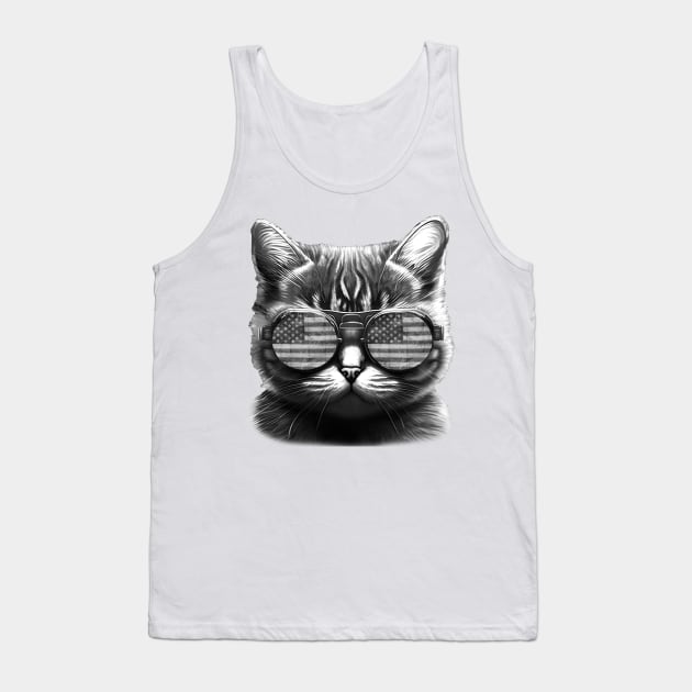 Cool cat with sunglasses and American flag Tank Top by IDesign23